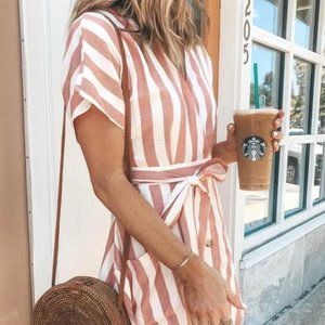 Pink Striped Midi Dress